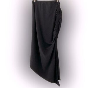 Asymmetrical Side Ruched Black Stretchy Skirt, Top, Dress Versatile & Slimming